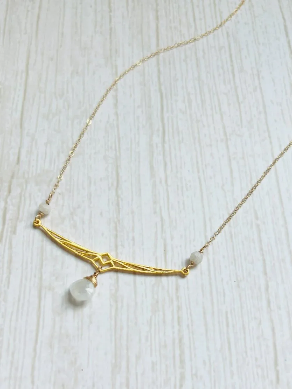 Gold Bird Wing Necklace: Rainbow Moonstone Pendant, Bird Lover Gift